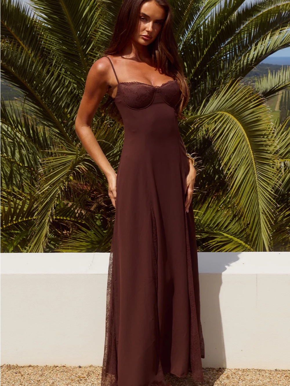 NWT - OLEYA BUSTIER LACE MAXI DRESS - CHOCOLATE - Picture 4 of 6